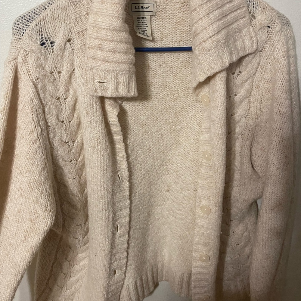 L.L. Bean Women's Cream Button-Up Cardigan